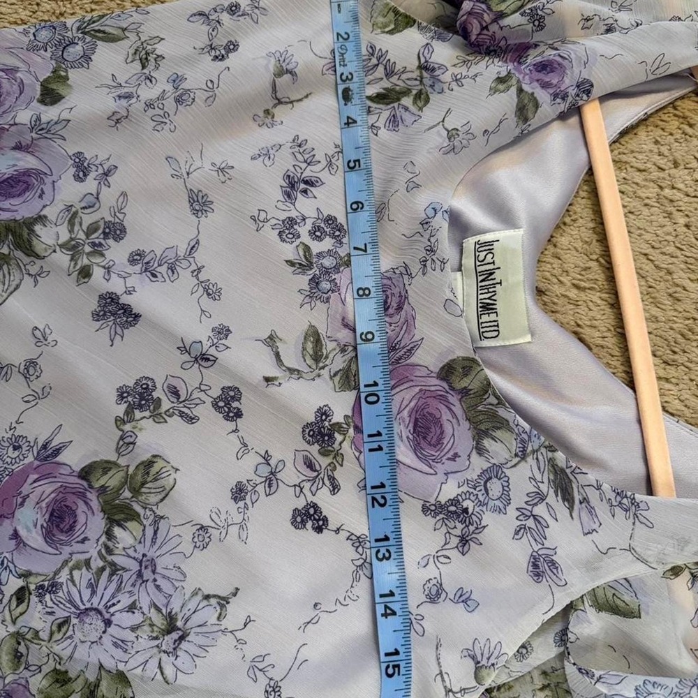 Vintage 90s Lavender Floral Chiffon Blouse Y2K Flutter Sleeve Top Sz Small - Picture 8 of 8